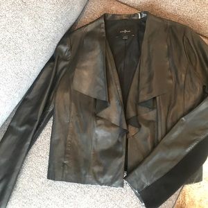 Cole Haan Leather cropped jacket ruffled collar